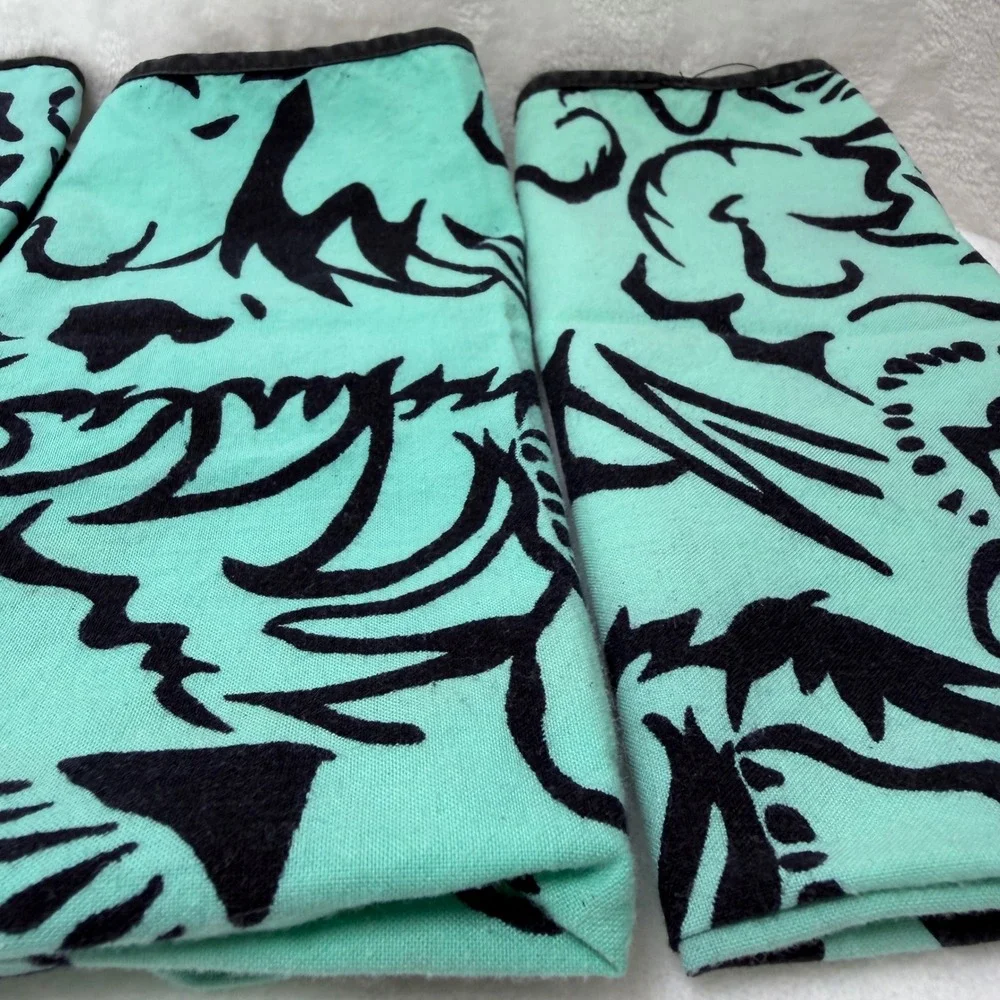 Pier 1 Imports 6 Large Turquoise‎ Black Abstract Floral Dinner Napkins Beachy